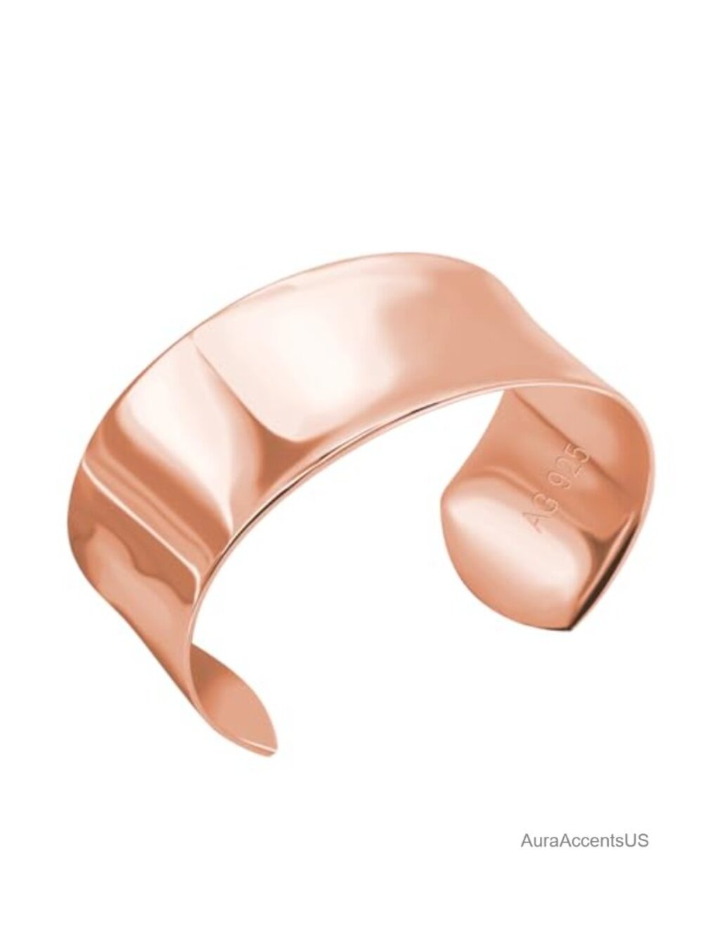 925 Sterling Silver Curved Cuff Bangle Open Adjustable Plated 24k Gold Punk